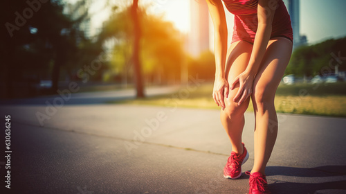 Woman touching on legs and knee pain runner.