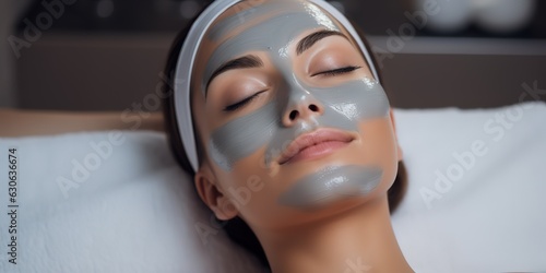 Woman in mask on face in spa salon.