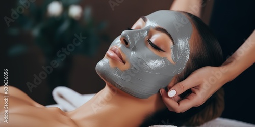 Young woman lies with a mask on her face in a spa