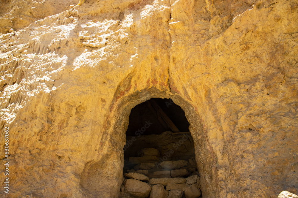  A look inside of Man Made Jhong Cave in Chhoser Village of Upper Mustang in Nepal