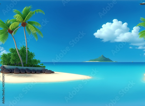 This background features a beautiful blue sea with a coconut tree in the foreground. The sky is clear and the water is calm  making this a perfect background for a relaxing presentation.