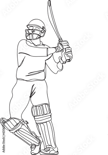 Dynamic Cricket Player Stance: One-Line Vector Illustration of Energetic Young Man, Sporty Cricket Art: Single Line Drawing of Young Player at Stadium - Vector