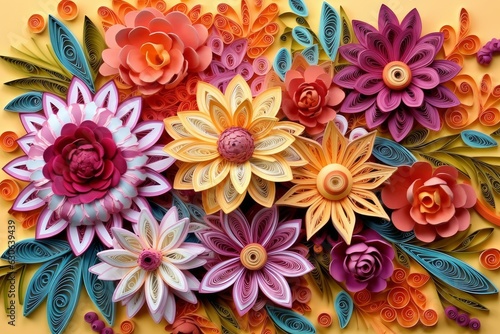 Floral pattern in the technique of quilling. Papercraft  hobby concept