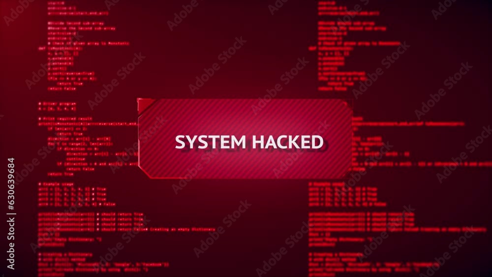 4K Red warning alert System Virus hack security breach computer hacking warning message hacked. Hacker attack. Intrusion, cybersecurity, information protection, data breach concept. Hacked scam