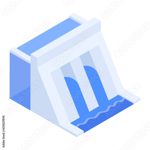 Isometric icon of hydroelectric dam 