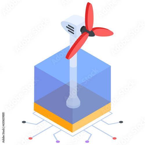 An isometric icon of water turbine