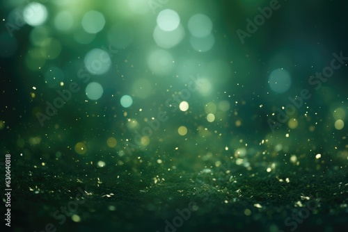 Abstract green bright light glittering bokeh blur background. Generative AI