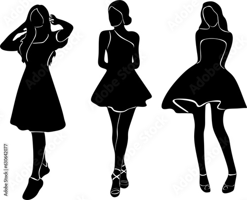 Collection. The girl is slender and beautiful. Suitable for aesthetic decor, posters, stickers, logos. Vector illustration set