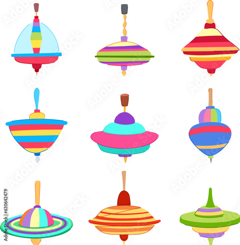 spinning top set cartoon. play game, child blue, colorful children spinning top sign. isolated symbol vector illustration