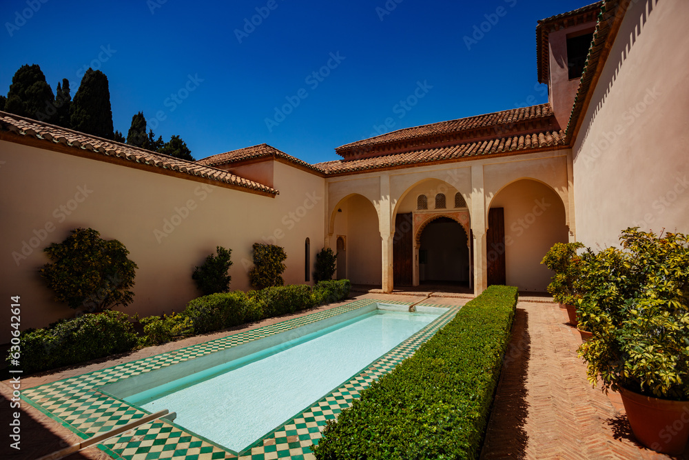 Interior court with fountain and pools of Alcazaba castle