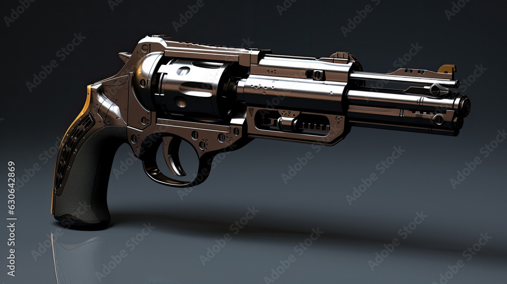 3d rendered illustration gun pistol fantasy gray dark background