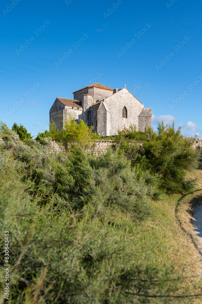 Talmont sur gironde, View of the church Sainte Radegonde 12th century. High quality photo