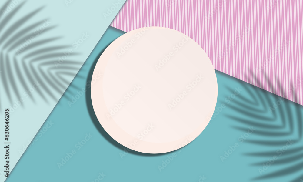 3d render top view of white blank cylinder frame for mock up and display products with shadows of palm leaves and pink blue background. Vector Creative idea concept. 3d render top view of white blank cylinder frame for mock up and display products with shadows of palm leaves and pink blue background. Vector Creative idea concept.
