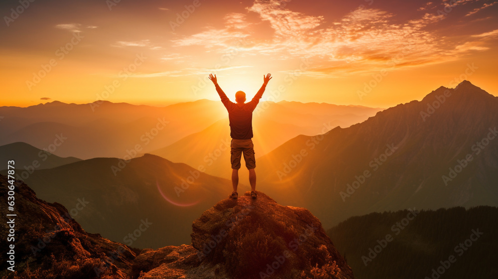 A person stands on a mountaintop looking out at the view, mental health images, photorealistic illustration A person stands on a mountaintop looking out at the view, mental health images, photorealistic illustration