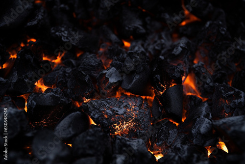 A close-up of a pile of coals on a black background, Generative AI