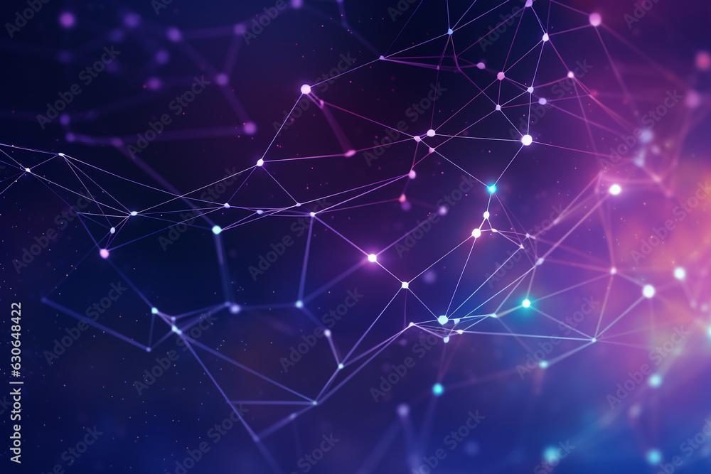 Purple and blue background with a network grid and particles connected, abstract plexus line digital technology background, Generative AI Purple and blue background with a network grid and particles connected, abstract plexus line digital technology background, Generative AI