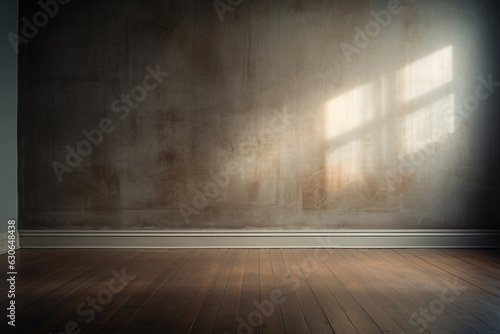 An empty room with a wooden floor. and a soft shadow coming from the window, Generative AI © M2L