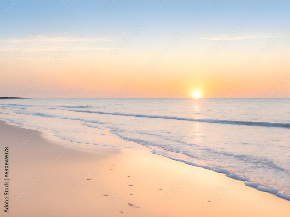 Serene beach with white space sunrise