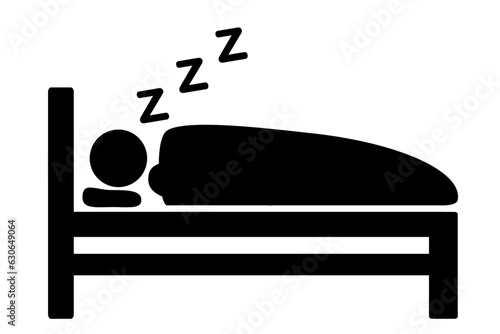 A person sleeping in a bed. Sleep icon.