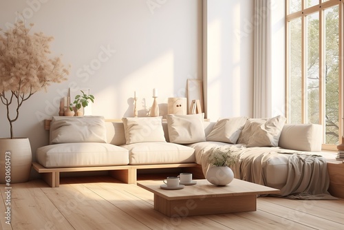 Interior of modern living room panorama 3d rendering Generative AI
