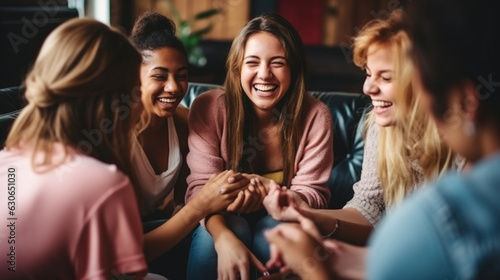 A group of friends sitting in a circle on a couch, mental health images, photorealistic illustration photo