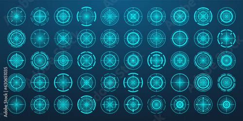 Crosshair, gun sight vector icons. Bullseye, black target or aim symbol. Military rifle scope, shooting mark sign. Targeting, aiming for a shot. Archery, hunting and sports shooting. Game UI element.