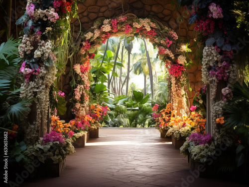 Fotografia floral archway made with generative AI