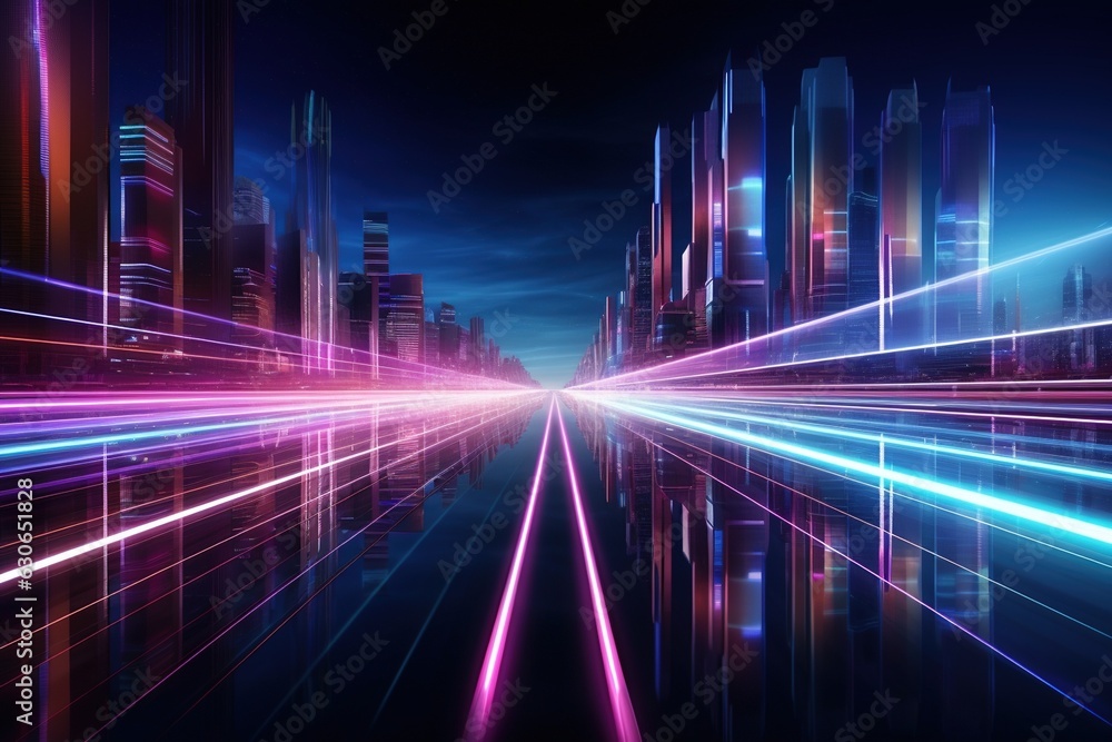 Fototapeta premium abstract futuristic background with pink blue glowing neon moving high speed wave lines and bokeh lights. Data transfer concept Fantastic wallpaper