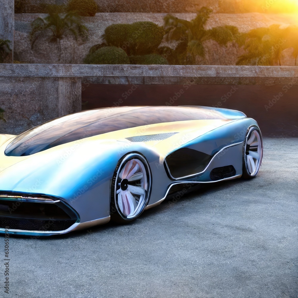 Futuristic luxury sports car parked near wall illustration 
