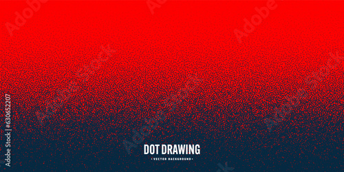 Stipple pattern, red dotted geometric background. Stippling, dotwork drawing, shading using dots. Pixel disintegration, random halftone effect. White noise grainy texture. Vector illustration