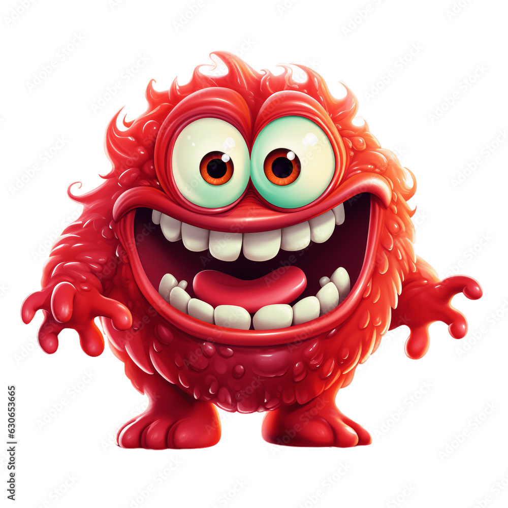 Funny red gooey monster isolated on transparent background.