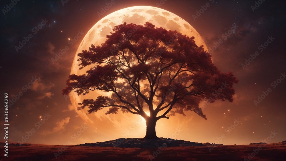 landscape with moon and tree
