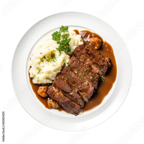 Sauerbraten German Cuisine On White Plate On Isolated Transparent Background, Png