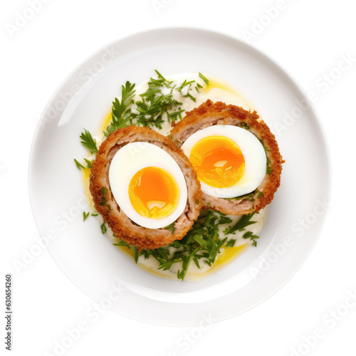 Scotch Egg British Cuisine On White Plate On Isolated Transparent Background, Png