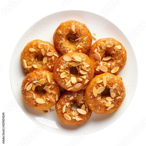 Sfenj Moroccan Donuts Israeli Cuisine On White Plate On Isolated Transparent Background, Png photo