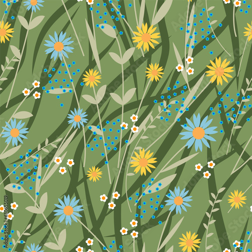 seamless pattern with the image of wildflowers in a clearing