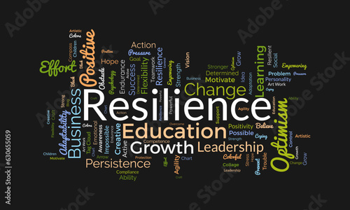 Word cloud background concept for Resilience. Education effort, positive changes and flexibility endurance, success of resilient determination. vector illustration