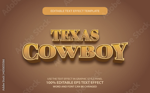 Editable text effect cowboy Texas text style vintage retro color