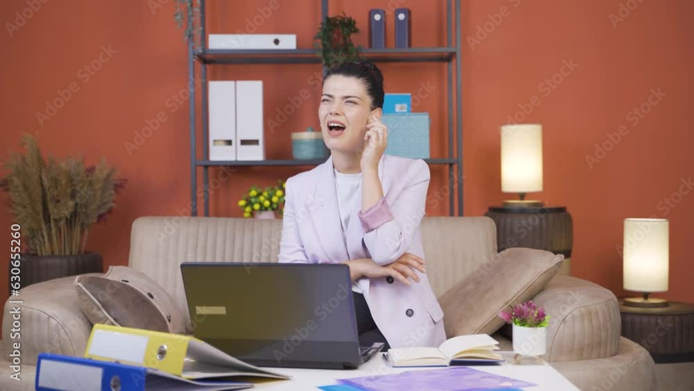 Home office worker young woman thinking creatively. Home office worker young woman thinking creatively.