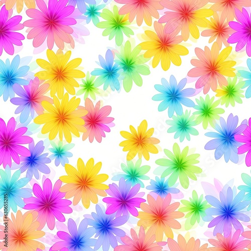 Seamless pattern of colored flowers. AI generated.
