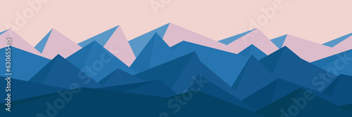 Stylization of a mountain landscape, seamless border, 3D imitation, banner