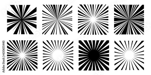 Set sunburst element radial stripes or sunburst abstract background set.
