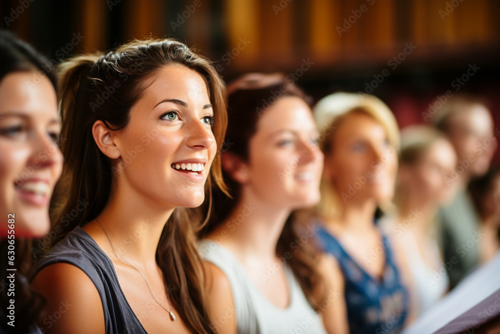 Obraz premium the choir members engaged in rehearsal and practice, refining their voices and musical skills Generative AI