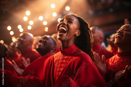 the church choir in harmony, singing together with passion and devotion during a soul-stirring performance Generative AI