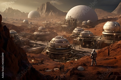 Mars New Frontier: An artistic impression of a human colony on Mars showcasing humanity's ambition for space colonization