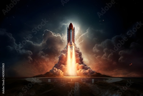 Igniting Dreams: A rocket illuminates the night sky as it launches, symbolizing our ceaseless pursuit of knowledge and space exploration © Davivd