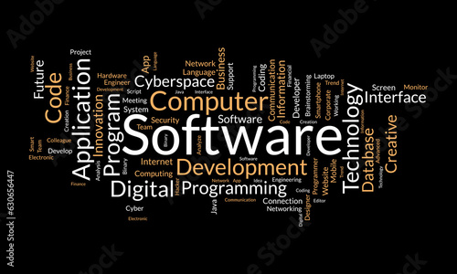 Word cloud background concept for Software. Computer programming development of cloud network technology. vector illustration.