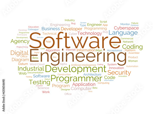Word cloud background concept for Software engineering. computer programming system, cloud technology development of application management. vector illustration.