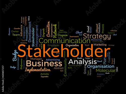 Word cloud background concept for stakeholder. employee diagram, business management strategy of company connection. vector illustration.