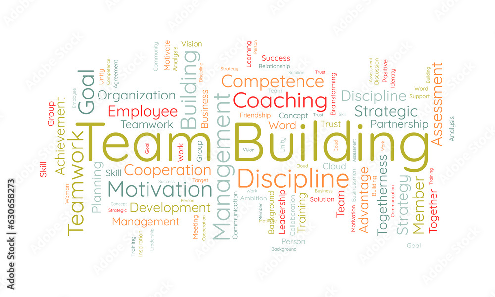 Word cloud background concept for Team building. Motivation coaching management with business assessment. vector illustration.